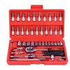 46-piece multi-functional auto repair wrench set by BackupMyFilesNow.com featuring socket set and small hand tools in a black toolbox.