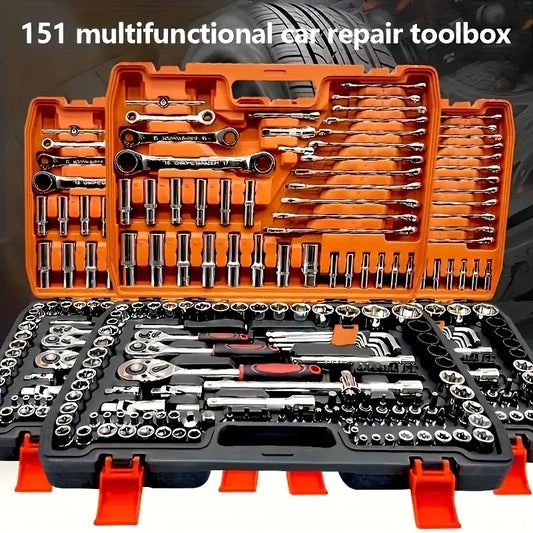 150/46pcs socket tool set with chrome vanadium steel, includes ratchet wrenches, ideal for automotive and motorcycle repairs