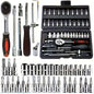 150/46pcs socket tool set with ratchet wrenches, durable chrome vanadium steel for automotive and motorcycle repairs.