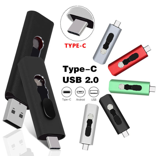 Red 128GB USB 2.0 flash drive with Type-C connector, compatible with Android and computers for storage and backup.