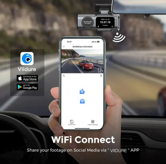 4K WiFi night vision car security camera by BackupMyFilesNow.com showing the camera mounted on a vehicle for surveillance.