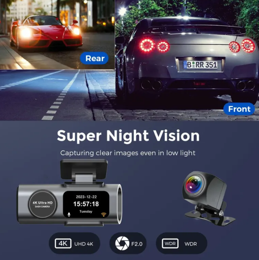4K WiFi night vision car security camera from BackupMyFilesNow.com showing the camera lens and compact design.