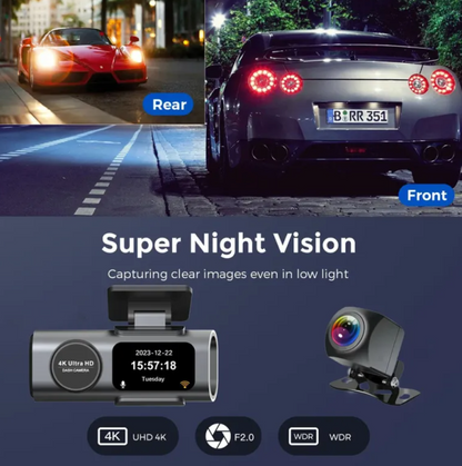 4K WiFi night vision car security camera from BackupMyFilesNow.com showing the camera lens and compact design.
