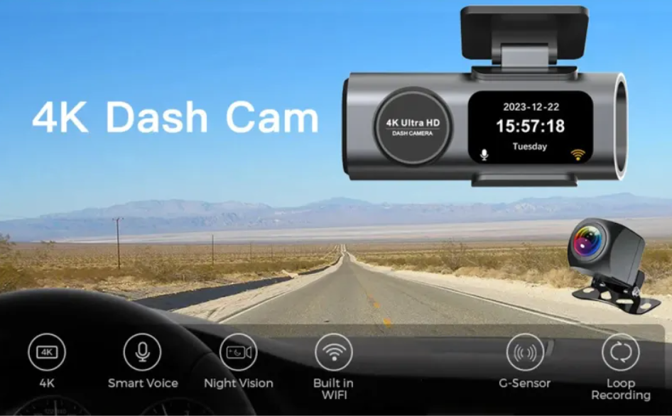 4K WiFi night vision car security camera by BackupMyFilesNow.com showing camera lens and mounting bracket in a sleek design