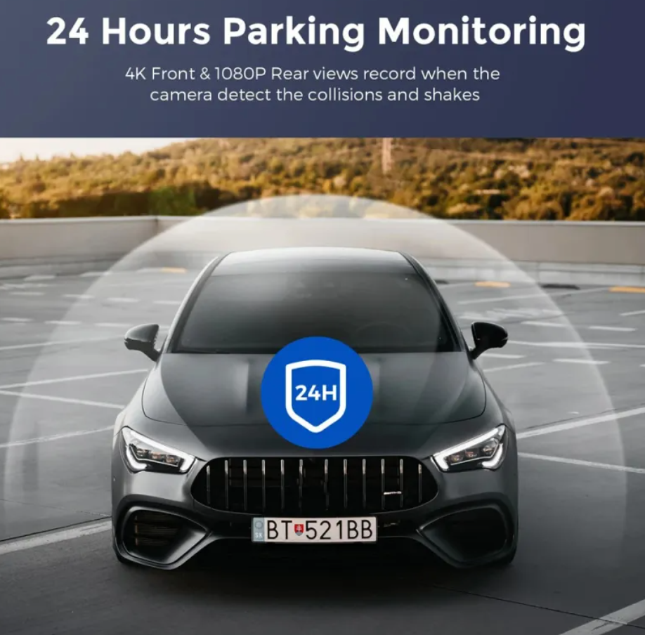 4K WiFi night vision car security camera from BackupMyFilesNow.com showing camera lens and mounting bracket in a close-up shot.