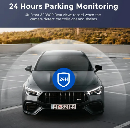 4K WiFi night vision car security camera from BackupMyFilesNow.com showing camera lens and mounting bracket in a close-up shot.