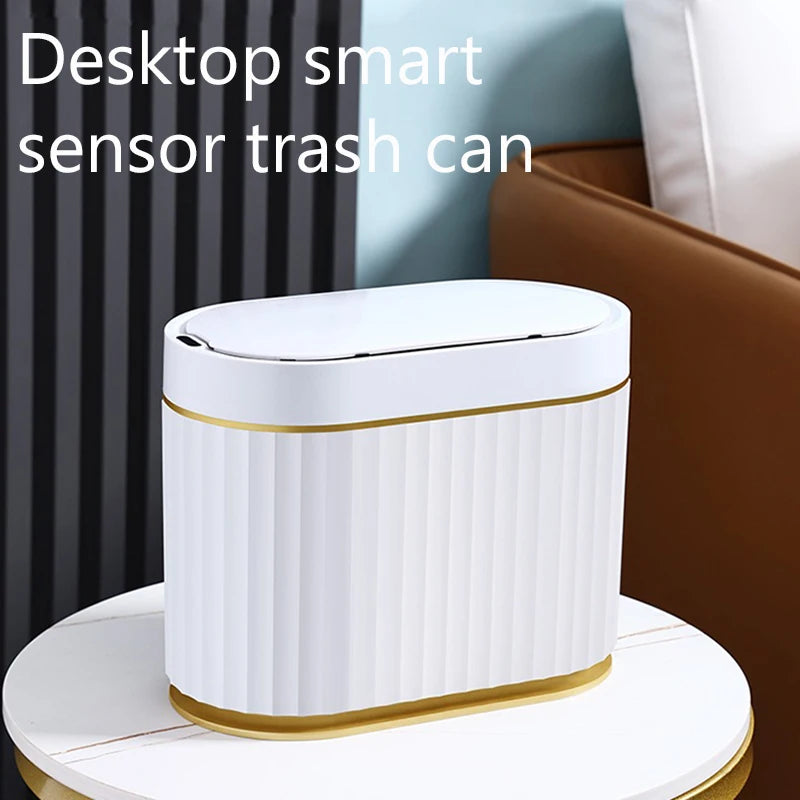 Small 4L smart sensor desk trash can by BackupMyFilesNow.com, featuring a sleek, lightweight design with a modern mini basket style.
