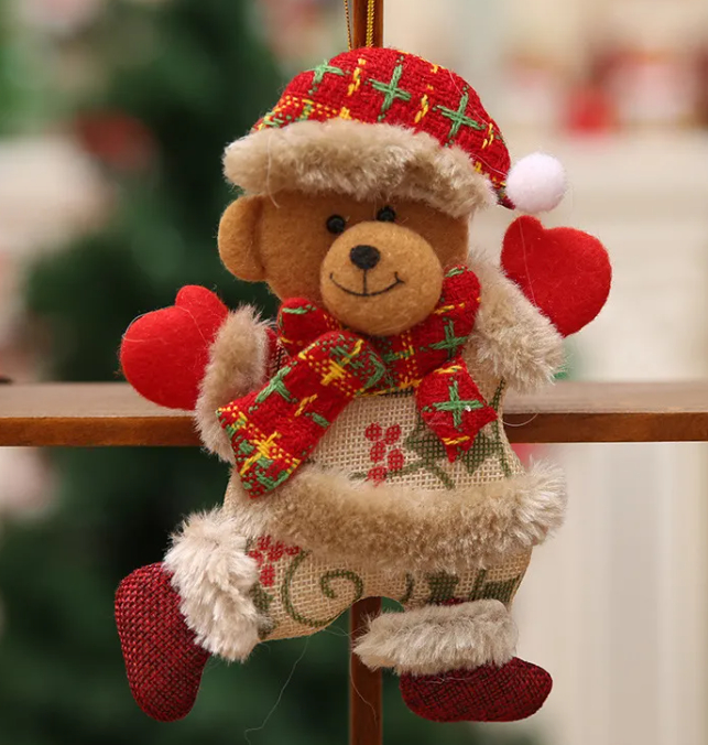 Four Christmas tree accessories with decorative ornaments and hooks, designed for holiday decorating by BACKUPMYFILESNOW.COM®.