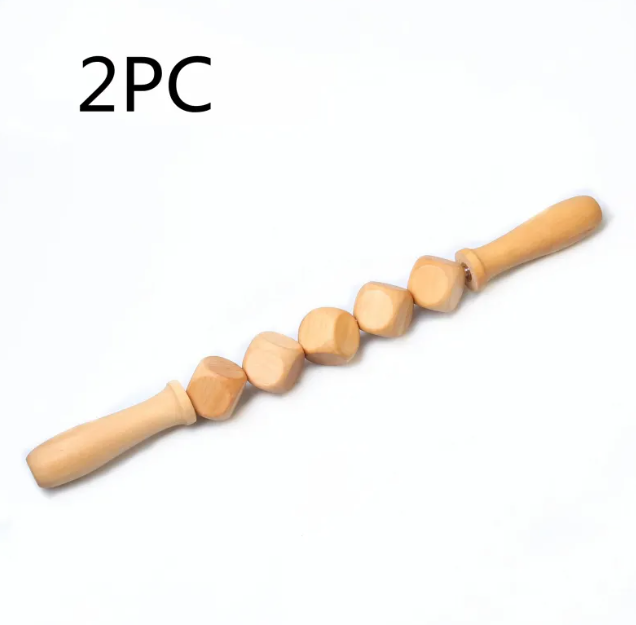 Set of four wooden anti-cellulite hand massage rollers, designed for skin toning and muscle relaxation.
