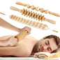 Wooden anti-cellulite hand massage roller set with multiple options, designed for effective skin massage therapy.