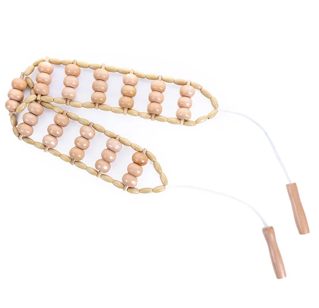 Set of four wooden handheld anti-cellulite massage rollers for skin firming and cellulite reduction.