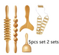 Wooden anti-cellulite hand massage roller set with four different options for effective skin massage and cellulite reduction.
