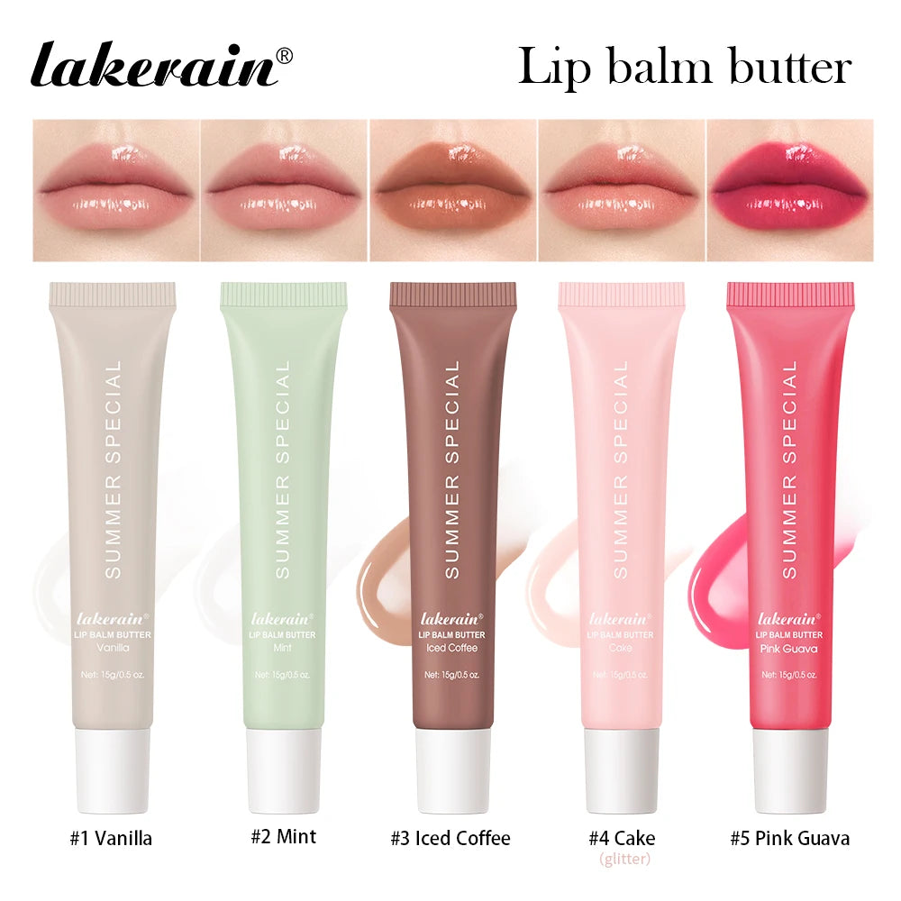 Set of four BackupMyFilesNow.com summer lip balms featuring moisturizing, mirror lip gloss, vanilla mint, iced coffee cake scents.