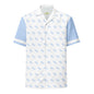 Bright tropical Blizzard Hawaiian shirt with colorful floral and palm tree patterns, displayed on a mannequin.