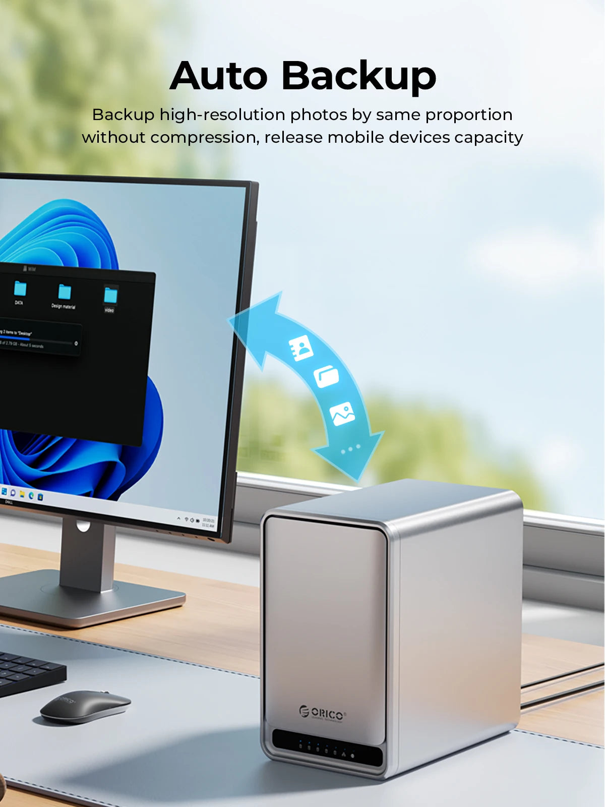 ORICO 5-bay personal NAS with remote access, automatic backup, data sharing, and intelligent file classification for secure storage