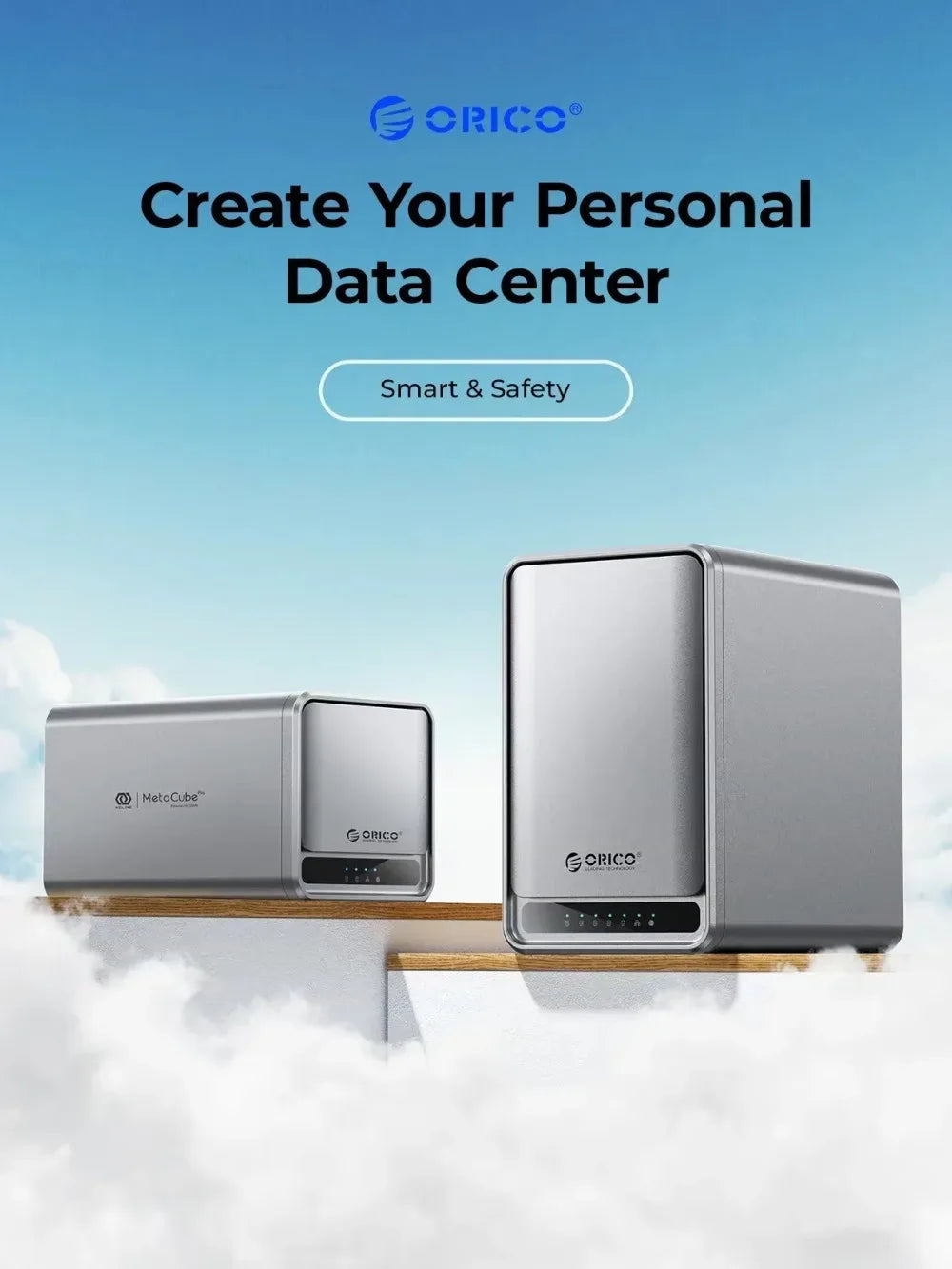 ORICO NAS storage 2.5-bay external hard drive case with USB and network ports, supports remote access and RAID for shared data.