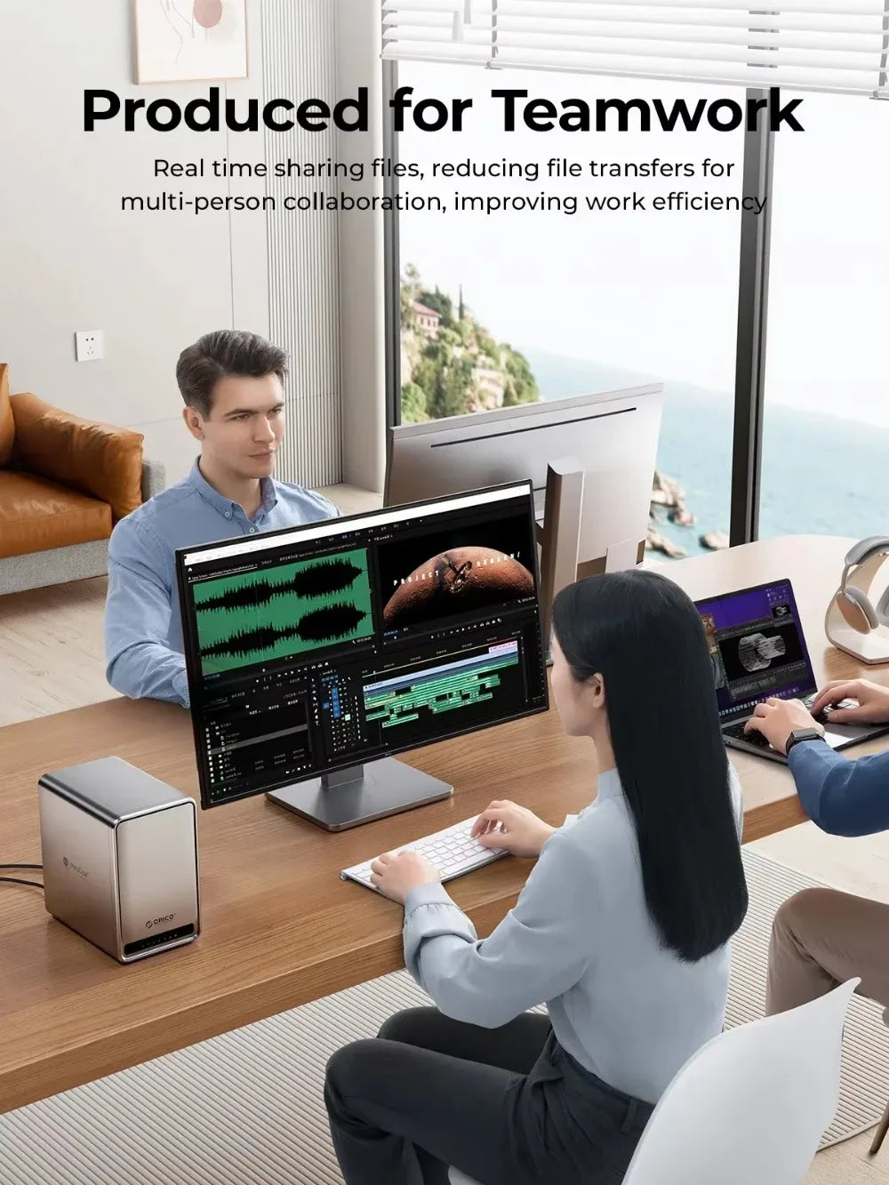 ORICO NAS storage 2.5-bay external hard drive case with UK plug, supports remote access, shared data, and RAID for PC network storage