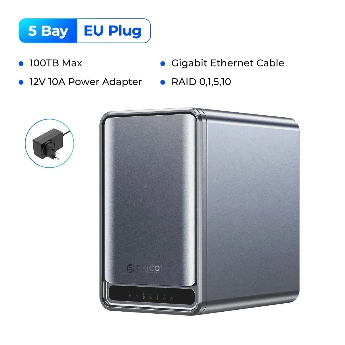 ORICO 2.5 Bay NAS storage enclosure with RAID support, remote access, and shared data for PC or personal cloud network backup