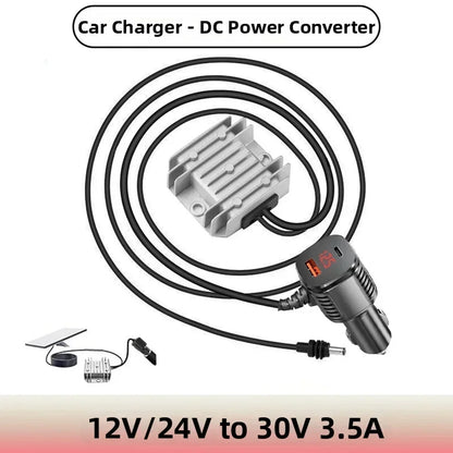 BackupMyFilesNow® Starlink power converter, 12V/24V to 30V boost module, black, with 2m and 5m cables, for reliable power conversion.