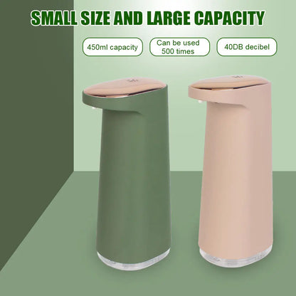 White multifunctional automatic soap dispenser with no plug, suitable for bathrooms and kitchens, featuring contactless sensor-free operation.