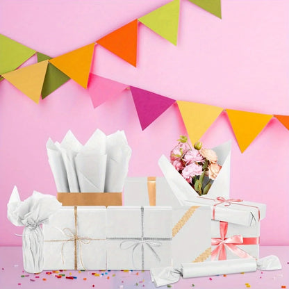 White tissue paper sheets for packaging, gift wrapping, and crafts, ideal for weddings, parties, and DIY projects.