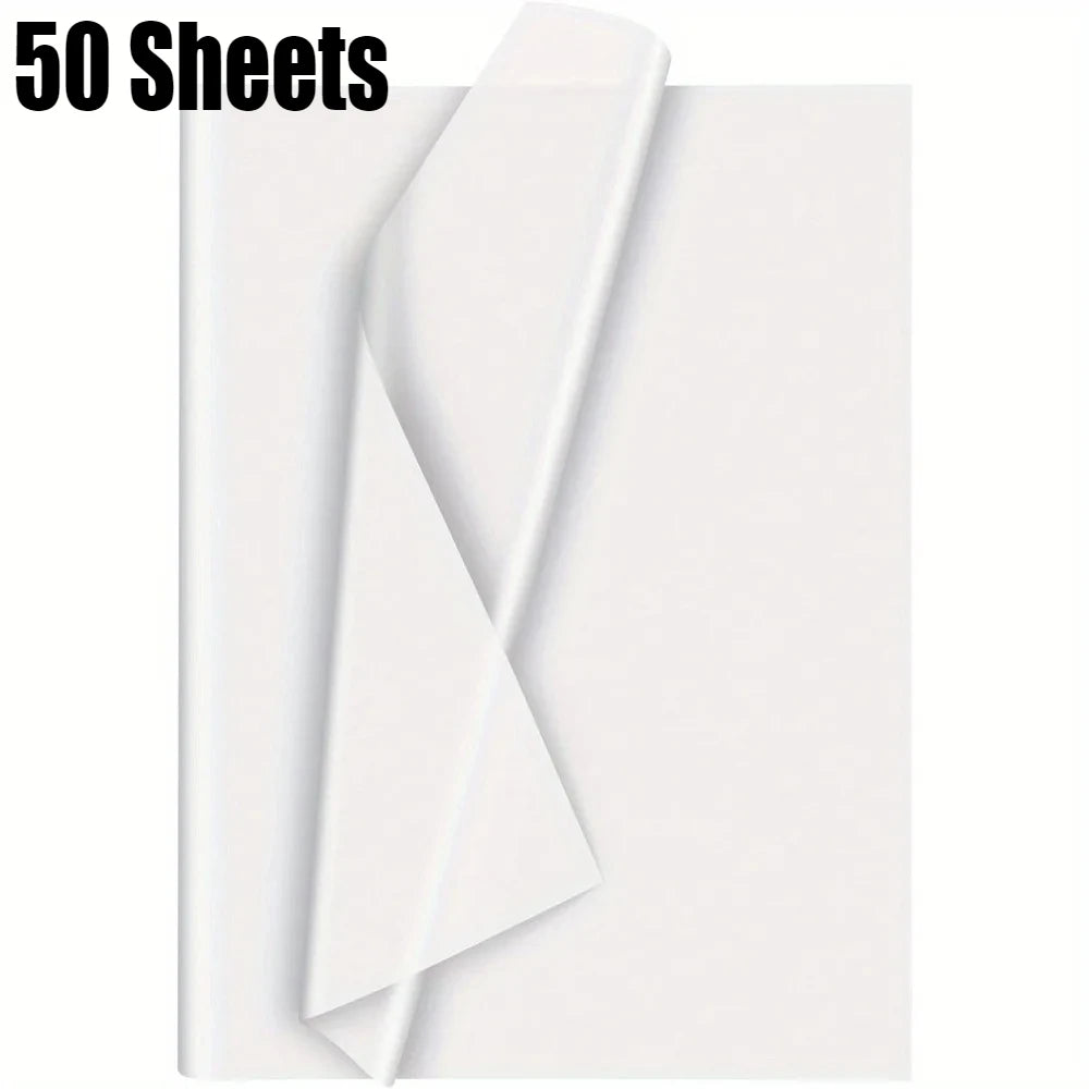 White tissue paper sheets for gift wrapping, packaging, and crafts, ideal for weddings, parties, and DIY projects.