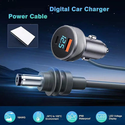 Starlink Mini USB Type C car charger adapter with waterproof extension cable and digital voltmeter for vehicle power connections