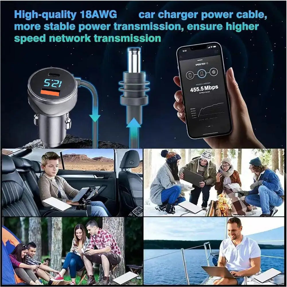 BackupMyFilesNow® 3.5m Starlink mini USB Type-C car charger extension cable with digital voltmeter and waterproof design.