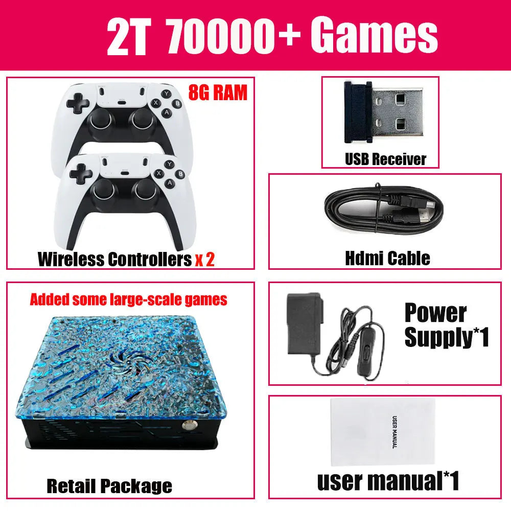 2026 New Retro Video Game Console X10 with wireless controller, 70,000 games, 60 emulators, suitable for PS2, N64, GameCube, Xbox