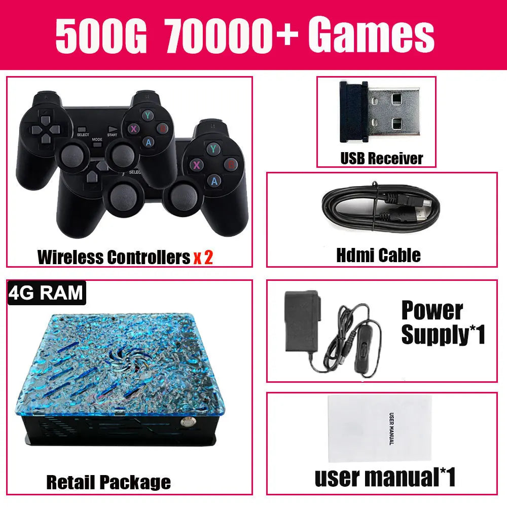 Retro Video Game Console X10 with wireless controller, 70,000 games, 60 emulators for PS2, N64, GameCube, Xbox, kid gift.