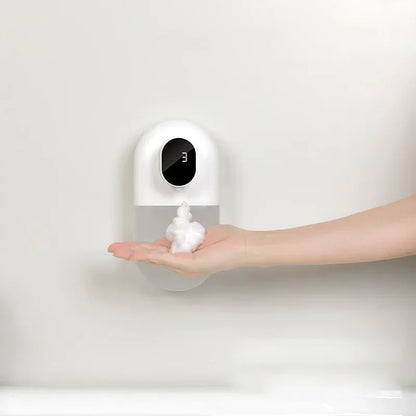 USB automatic soap dispenser by BackupMyFilesNow.com, wall-mounted foam soap dispenser with 500ml capacity for bathroom use.
