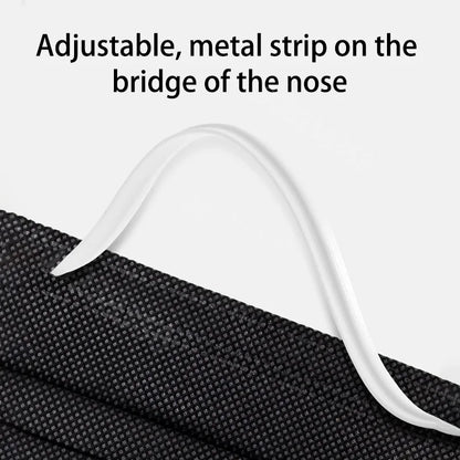 Disposable black adult face masks with 3-layer filter, anti-dust protection, individually packaged, suitable for daily wear.
