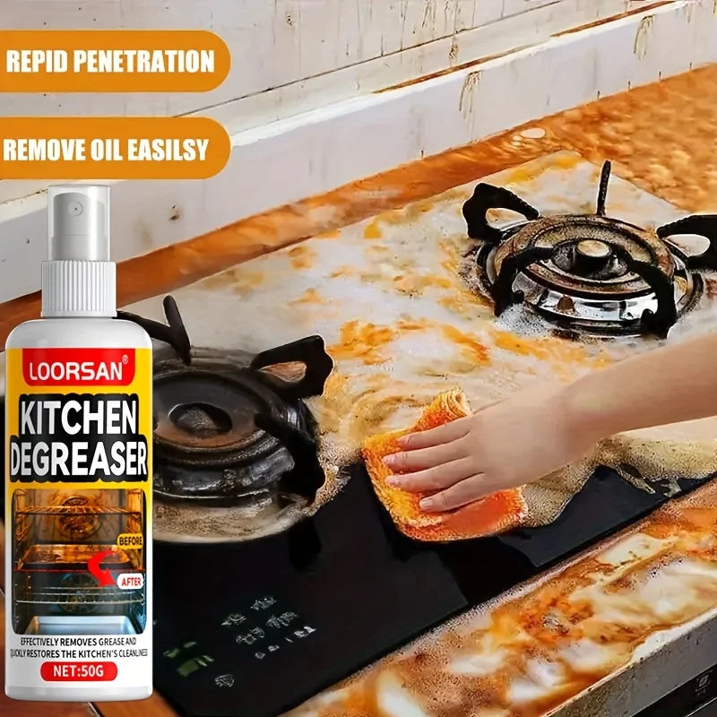 50ml powerful kitchen grease cleaner spray by BACKUPMYFILESNOW.COM, industrial-grade oil stain remover for range hoods, stoves, and countertops.