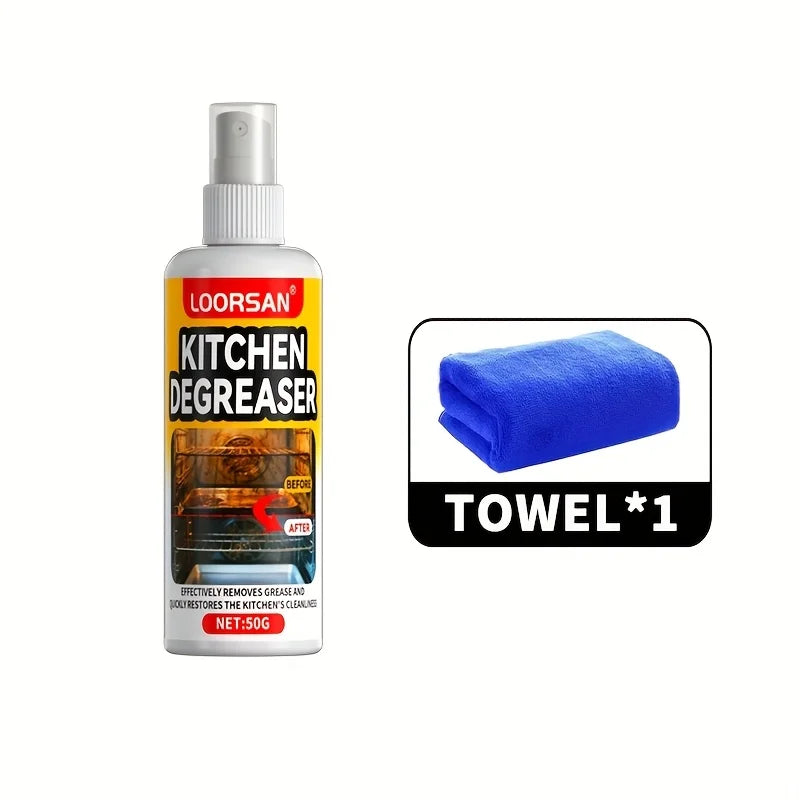 50ML powerful kitchen grease cleaner spray by BACKUPMYFILESNOW.COM® with industrial-grade oil stain removal for range hoods, stoves, and countertops.