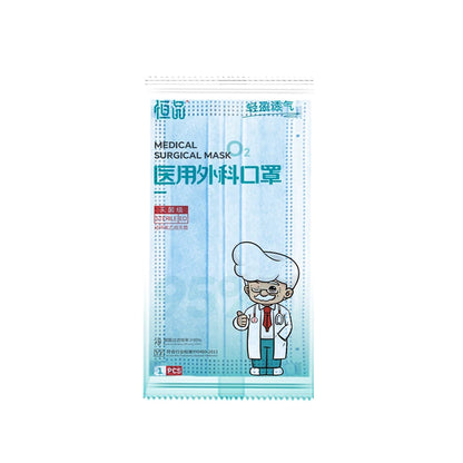 Disposable face masks with 5mm bubble yarn ear loops, 3-layer protective design, individually wrapped for adult daily use, 50-pack.