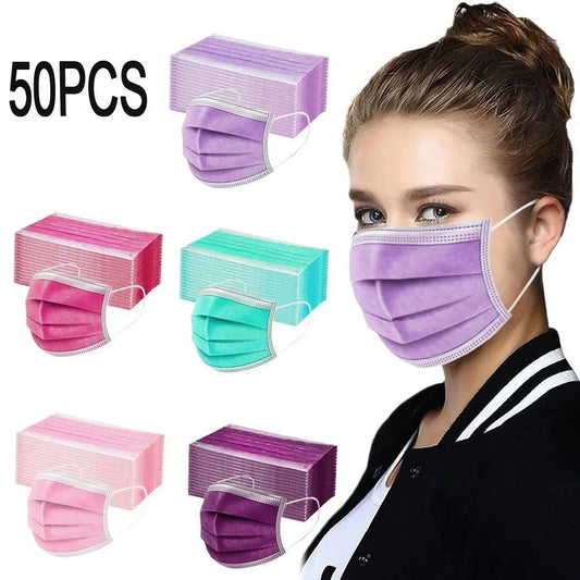 50-pack of disposable 3-ply face masks for women and men with ear loops and anti-PM2.5 filtration by BackupMyFilesNow.com