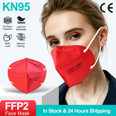 Set of 50 FFP2 masks, KN95 face masks with 5-layer filters, reusable surgical masks, designed for filtration and protection.