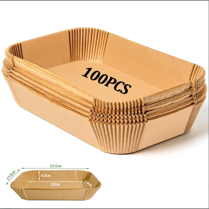 Set of 50 disposable rectangular air fryer paper mats, oilproof baking paper for kitchen baking, microwave, and barbecue accessories.