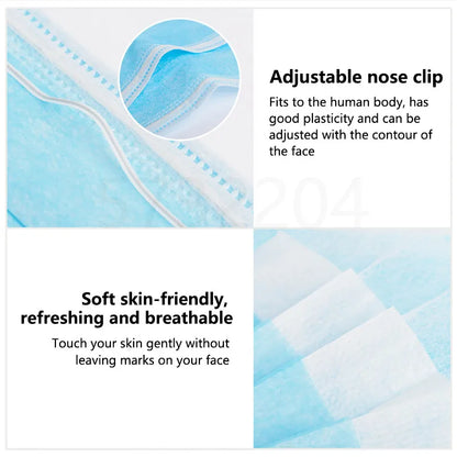 Black disposable face mask with earloops, 3-layer meltblown non-woven breathable material, suitable for daily protection.