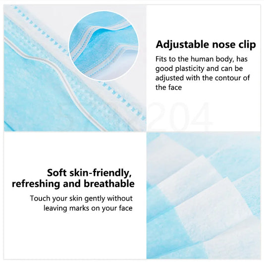 Black disposable face mask with earloops, 3-layer meltblown non-woven breathable material, suitable for daily protection.