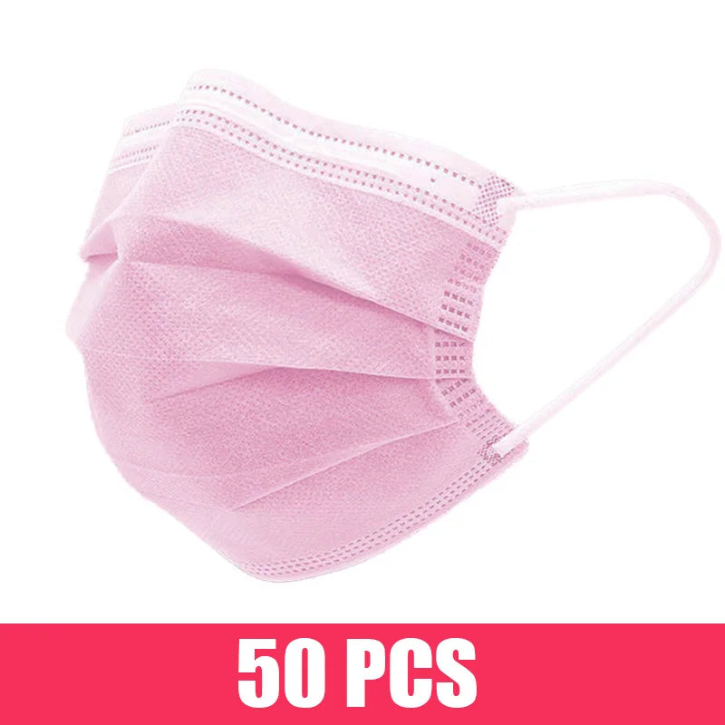 Black disposable face mask with earloops, 3-layer meltblown non-woven breathable material, for hygiene and protection.