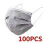 Black disposable face mask with ear loops, 3-layer meltblown non-woven material, breathable and suitable for everyday wear.