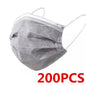 Black disposable face masks with earloops, 3-layer meltblown non-woven material, breathable and suitable for everyday protection.