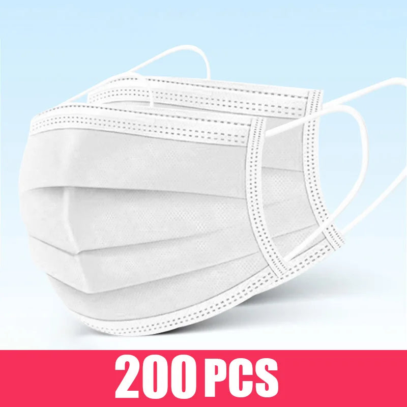 Black disposable earloop face mask with 3 layers, meltblown non-woven material, breathable design for safe protection.