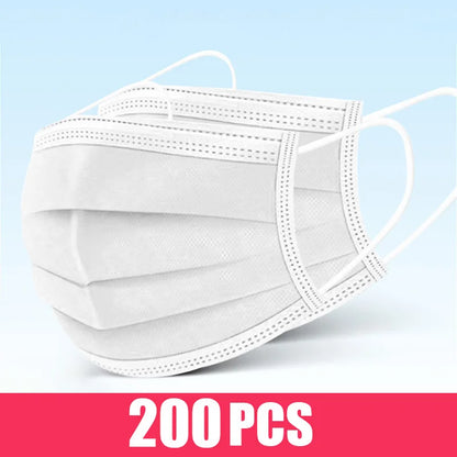 Black disposable earloop face mask with 3 layers, meltblown non-woven material, breathable design for safe protection.