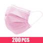 Black disposable face mask with earloops, 3-layer meltblown, breathable non-woven material, suitable for mouth covering.