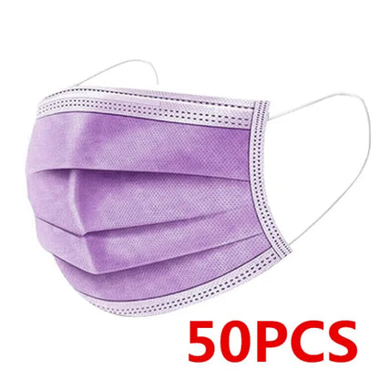 Black disposable face mask with earloops, 3 layers, meltblown non-woven breathable material, suitable for daily protection.