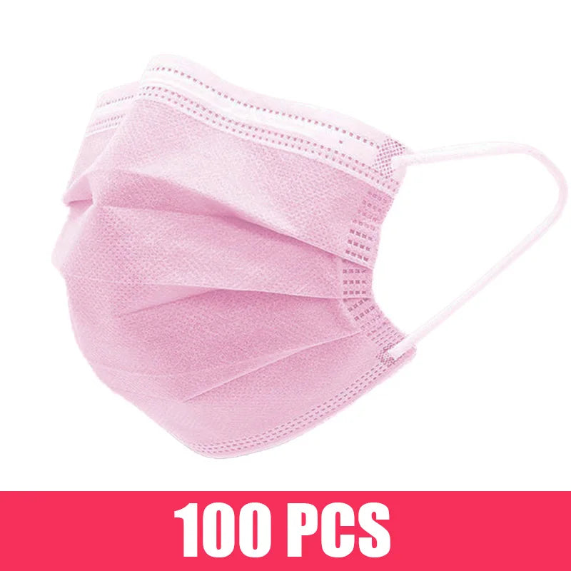 Black disposable face mask with earloops, 3-layer meltblown non-woven breathable material, suitable for health and safety use.