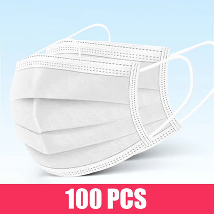 Black disposable face mask with earloops, 3-layer meltblown non-woven material, breathable and suitable for daily protection.