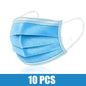 Black disposable face mask with earloops, 3-layer meltblown non-woven breathable material, available in pink, blue, black, and white.